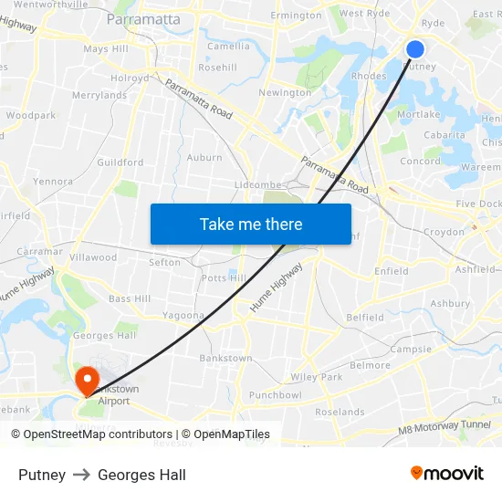Putney to Georges Hall map