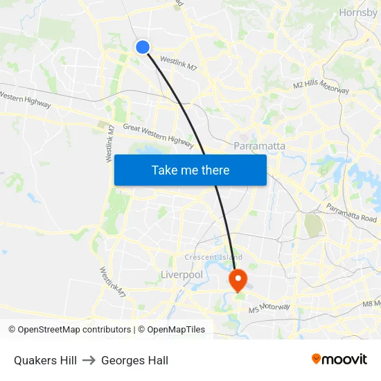 Quakers Hill to Georges Hall map