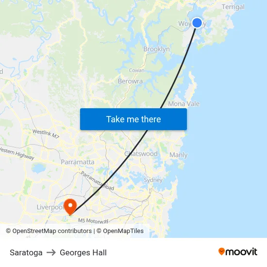 Saratoga to Georges Hall map