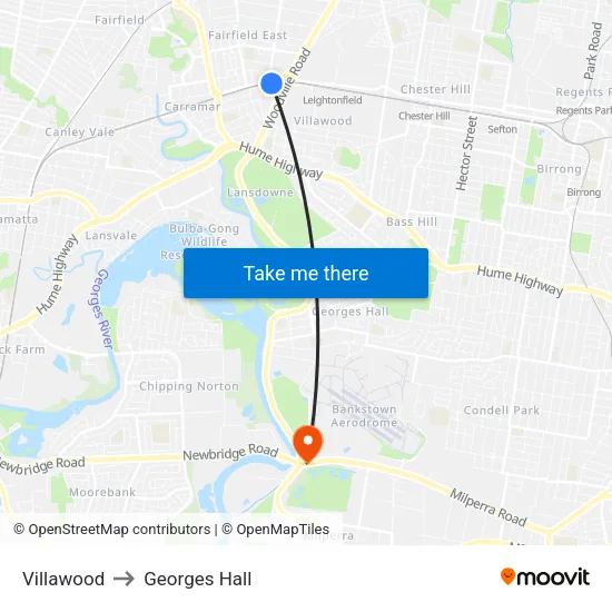 Villawood to Georges Hall map