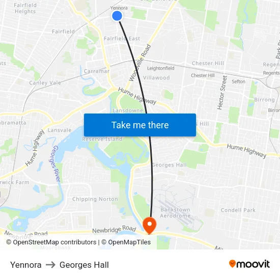Yennora to Georges Hall map