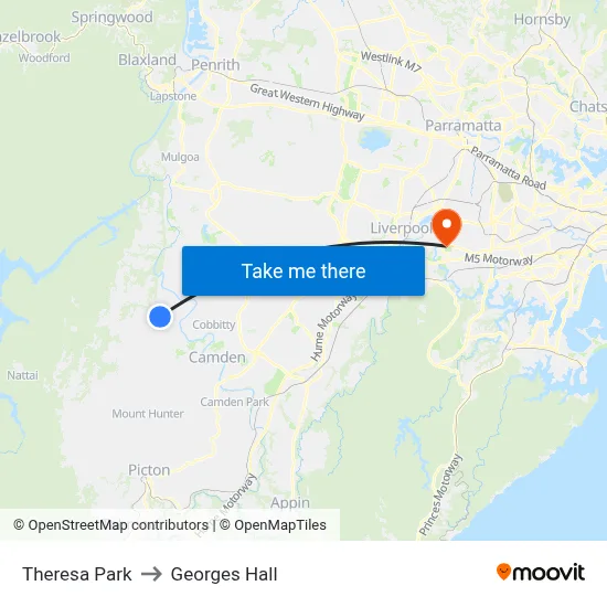 Theresa Park to Georges Hall map