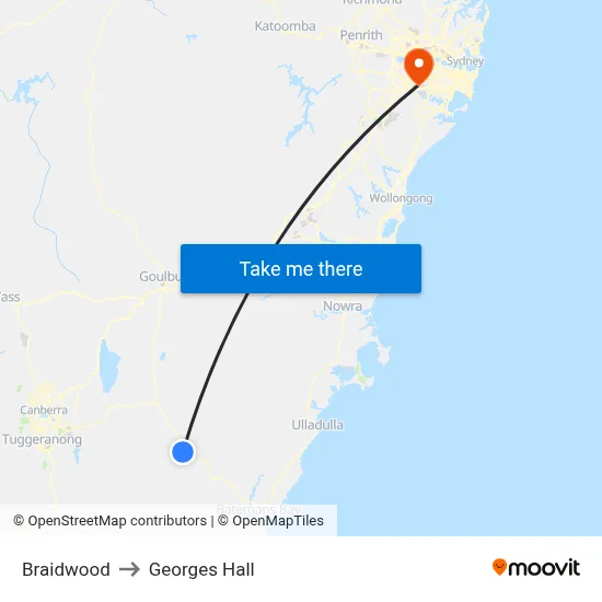 Braidwood to Georges Hall map