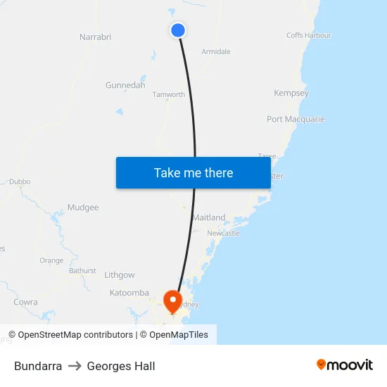Bundarra to Georges Hall map