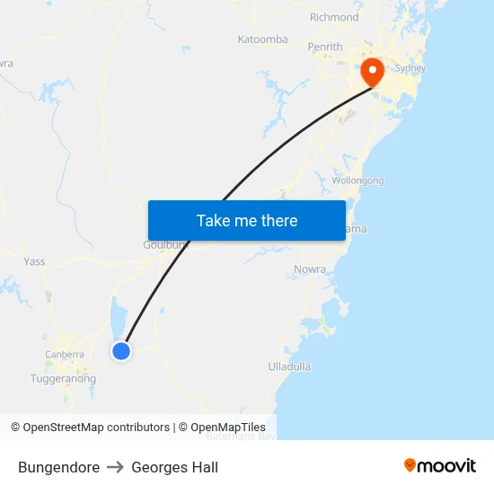Bungendore to Georges Hall map