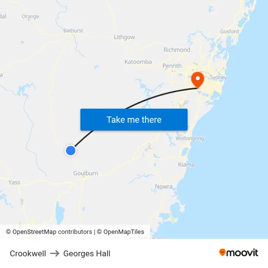 Crookwell to Georges Hall map