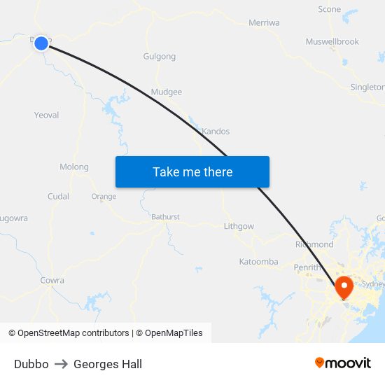 Dubbo to Georges Hall map