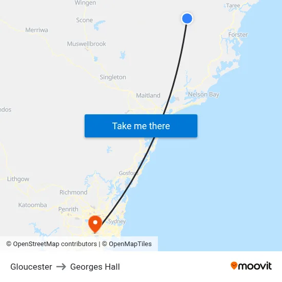 Gloucester to Georges Hall map