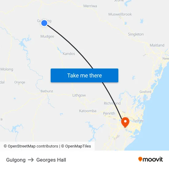 Gulgong to Georges Hall map