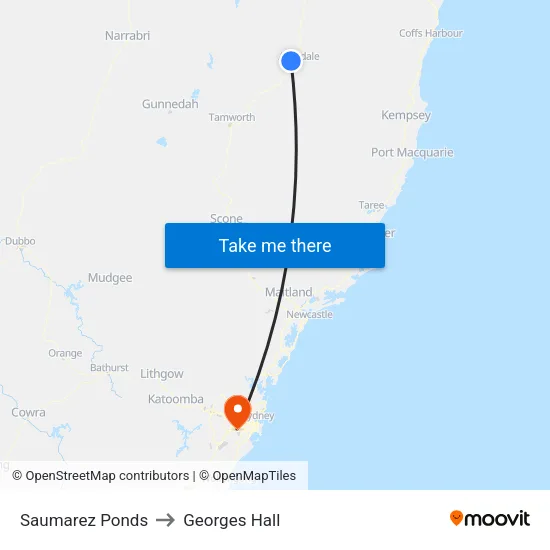 Saumarez Ponds to Georges Hall map