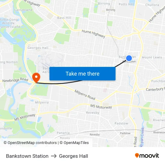 Bankstown Station to Georges Hall map
