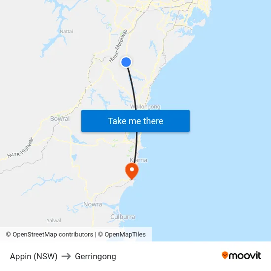 Appin (NSW) to Gerringong map