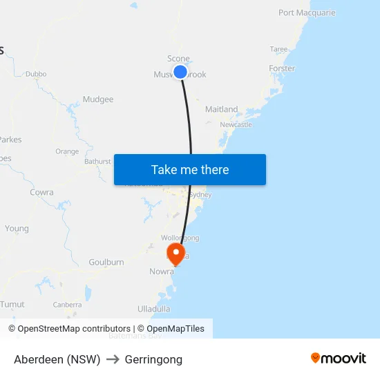 Aberdeen (NSW) to Gerringong map