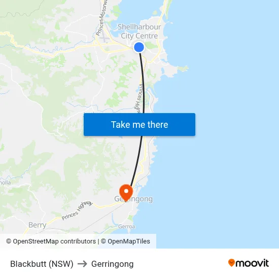 Blackbutt (NSW) to Gerringong map