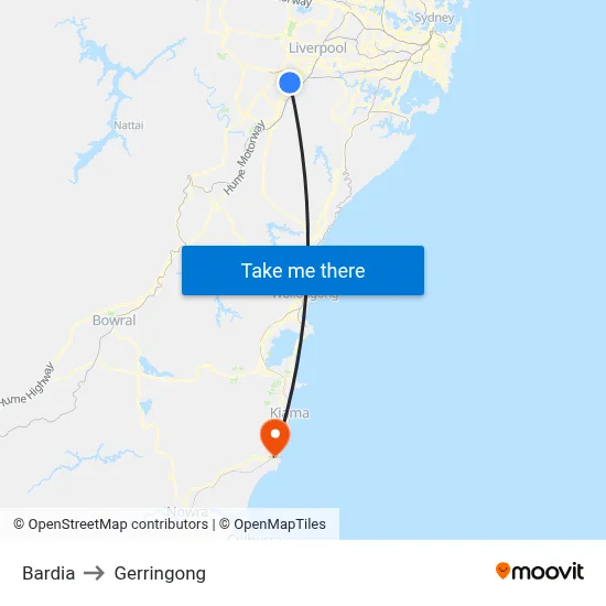 Bardia to Gerringong map