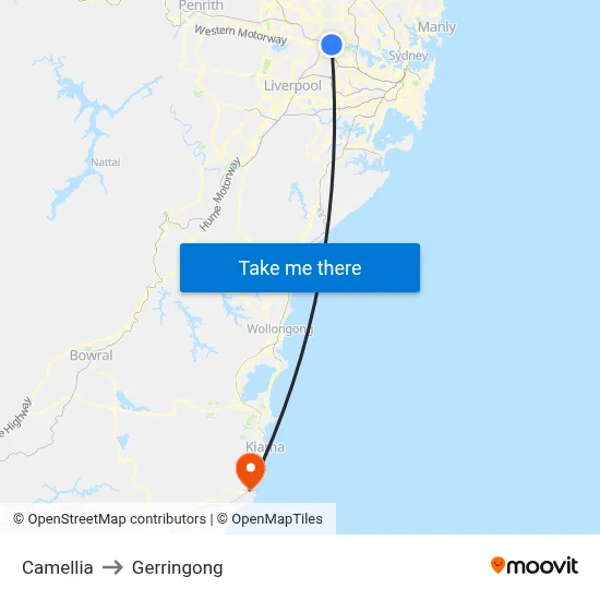 Camellia to Gerringong map