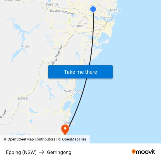 Epping (NSW) to Gerringong map
