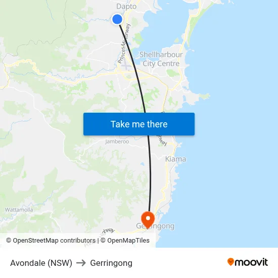 Avondale (NSW) to Gerringong map