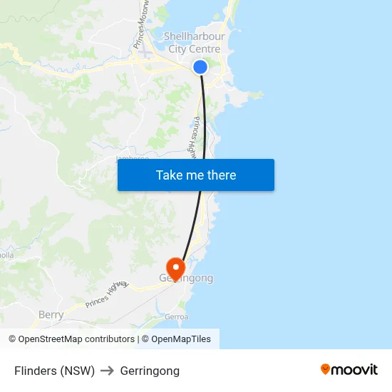 Flinders (NSW) to Gerringong map