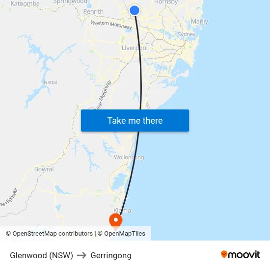 Glenwood (NSW) to Gerringong map