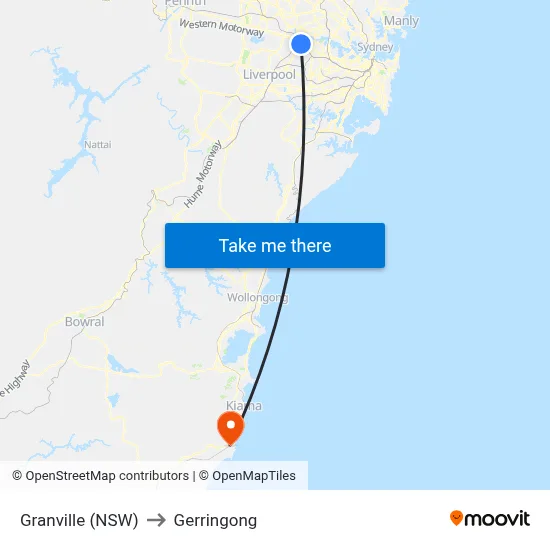 Granville (NSW) to Gerringong map