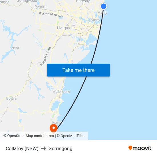 Collaroy (NSW) to Gerringong map