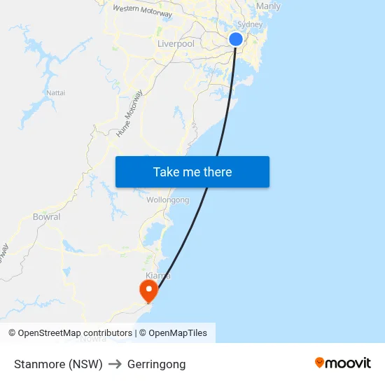 Stanmore (NSW) to Gerringong map