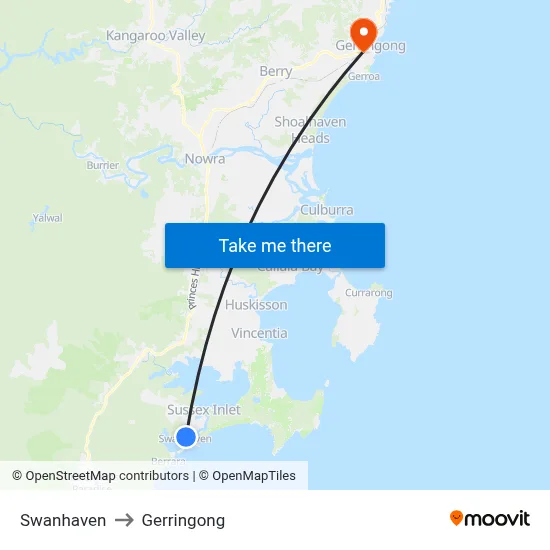 Swanhaven to Gerringong map