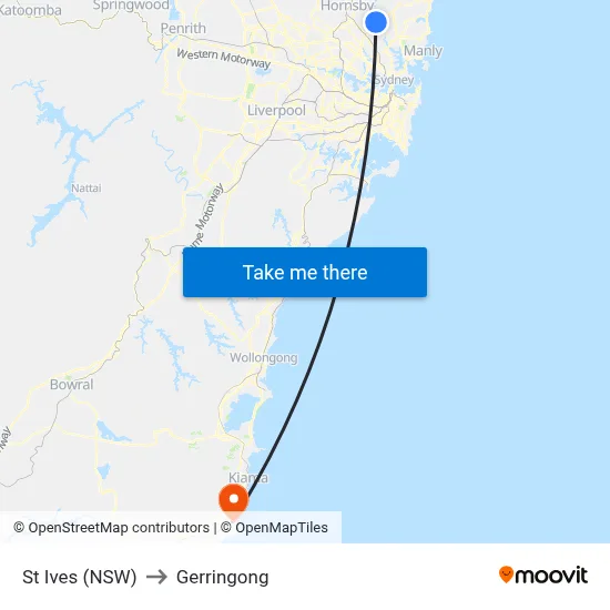 St Ives (NSW) to Gerringong map