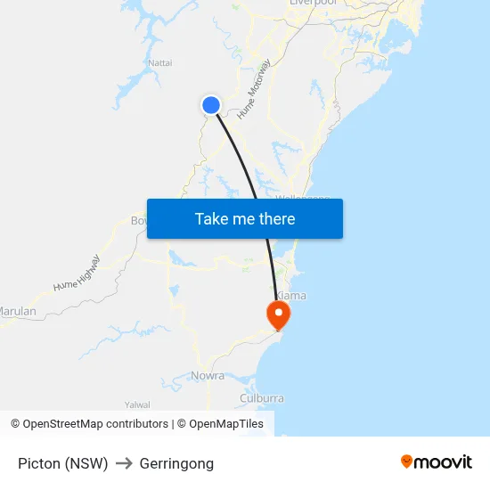 Picton (NSW) to Gerringong map