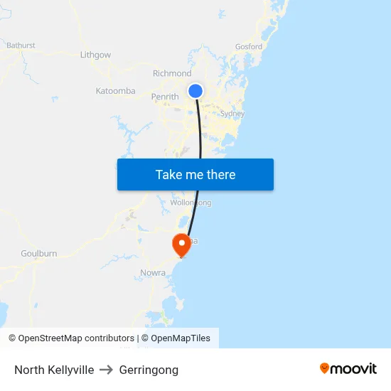 North Kellyville to Gerringong map