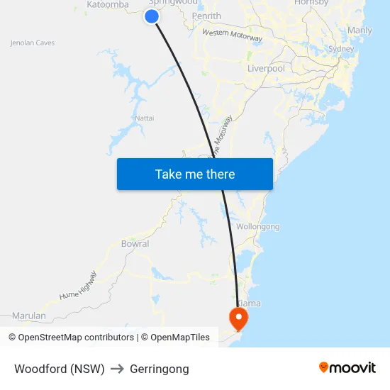 Woodford (NSW) to Gerringong map