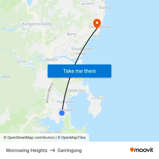 Worrowing Heights to Gerringong map