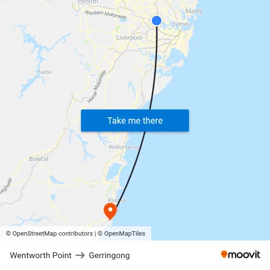 Wentworth Point to Gerringong map