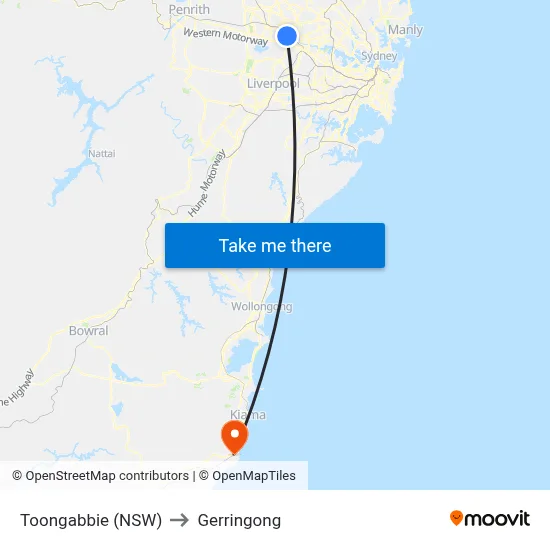 Toongabbie (NSW) to Gerringong map
