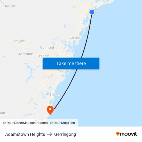 Adamstown Heights to Gerringong map