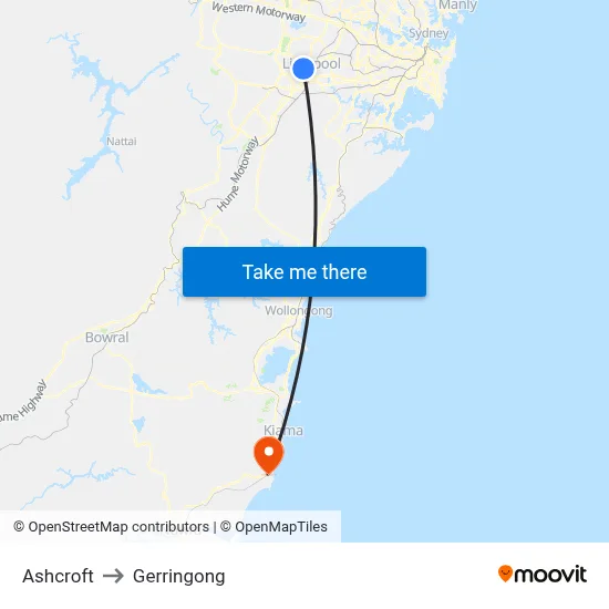 Ashcroft to Gerringong map