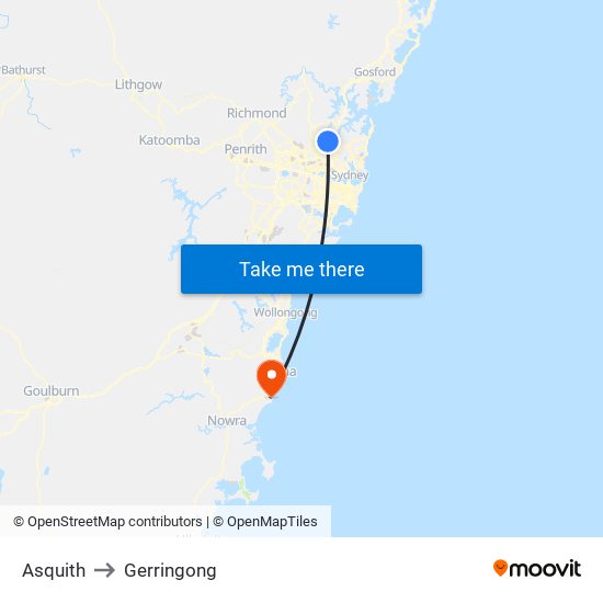 Asquith to Gerringong map