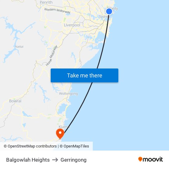 Balgowlah Heights to Gerringong map