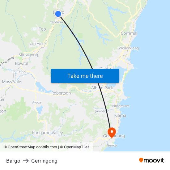 Bargo to Gerringong map