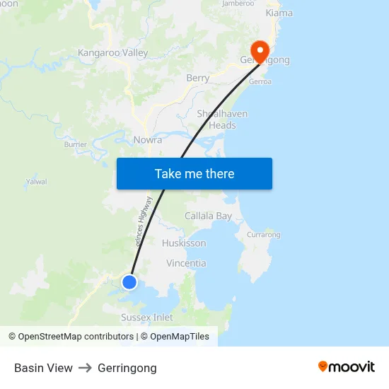 Basin View to Gerringong map
