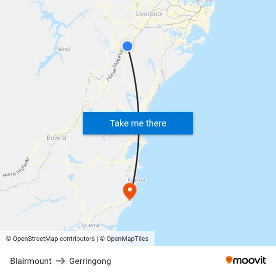Blairmount to Gerringong map