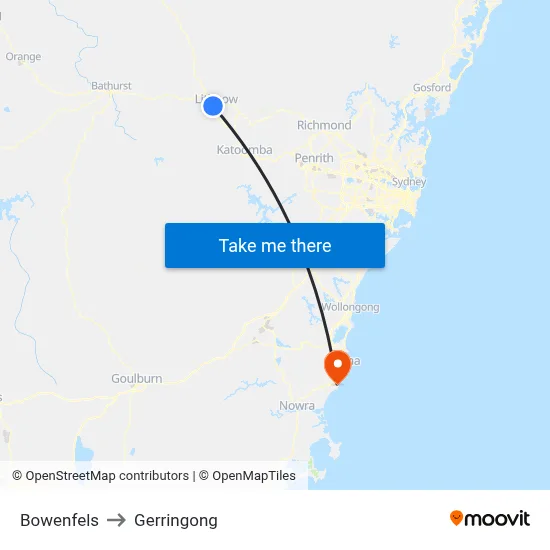 Bowenfels to Gerringong map