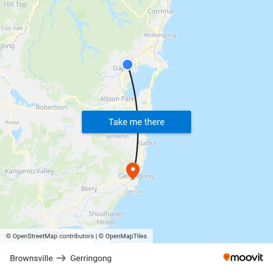 Brownsville to Gerringong map
