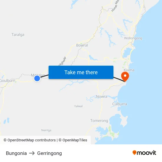 Bungonia to Gerringong map