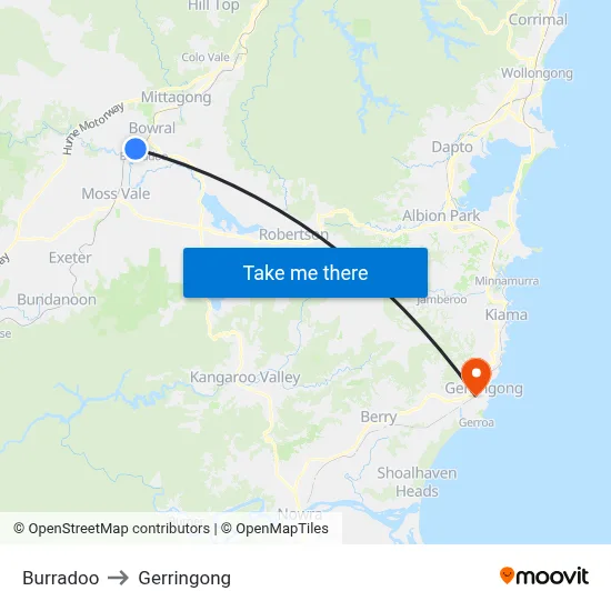 Burradoo to Gerringong map