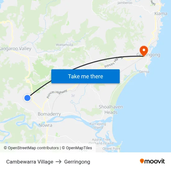 Cambewarra Village to Gerringong map