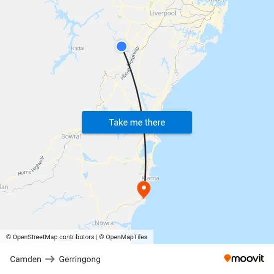 Camden to Gerringong map