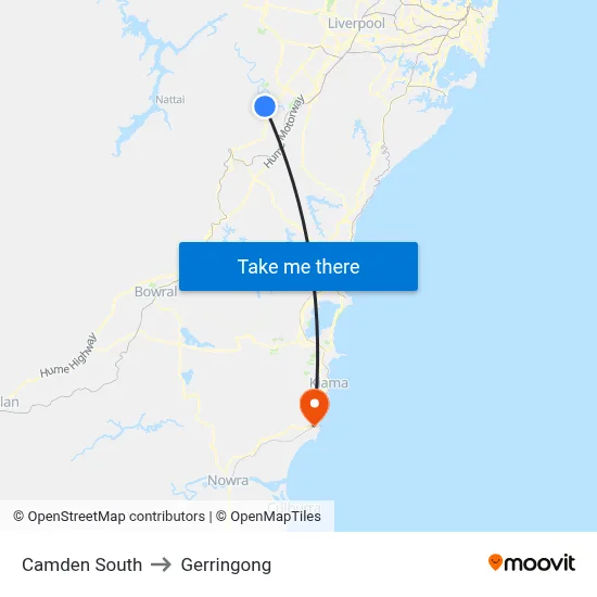Camden South to Gerringong map