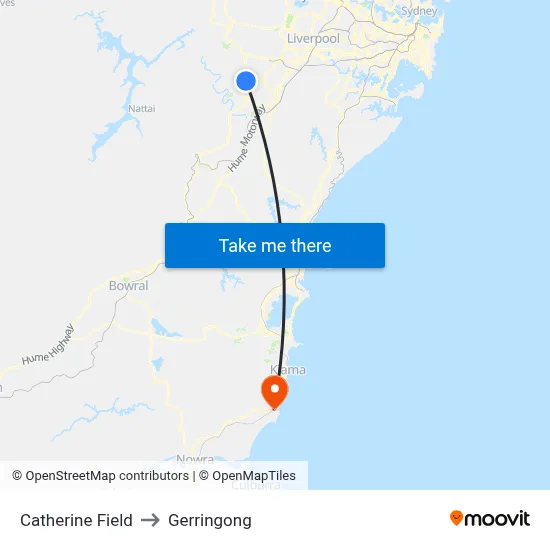 Catherine Field to Gerringong map